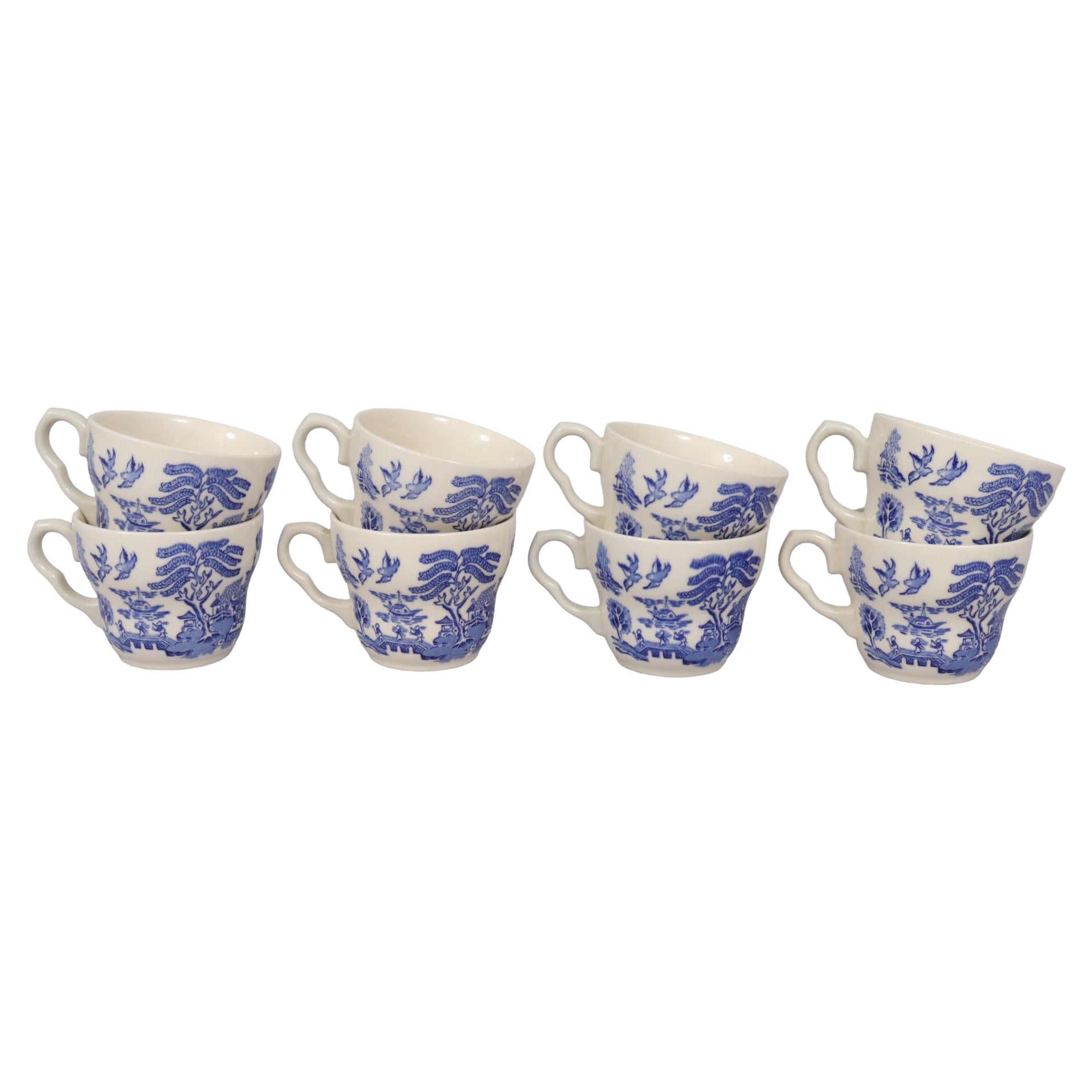 Tasses à thé anglaises en saule bleu, lot de 8