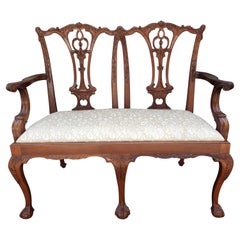 1970s Georgian Furnishing Chippendale Hand Carved Mahogany Upholstered Settee