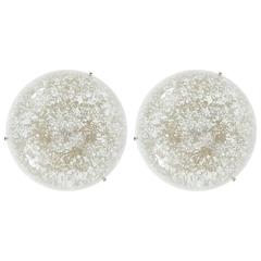 Pair of Large Brass and Glass Flush Mount by Hillebrand, circa 1960 3