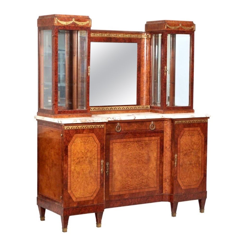 French Art Deco Eleven Piece Carved Inlaid Burled Walnut/Ormolu Dining Room For Sale