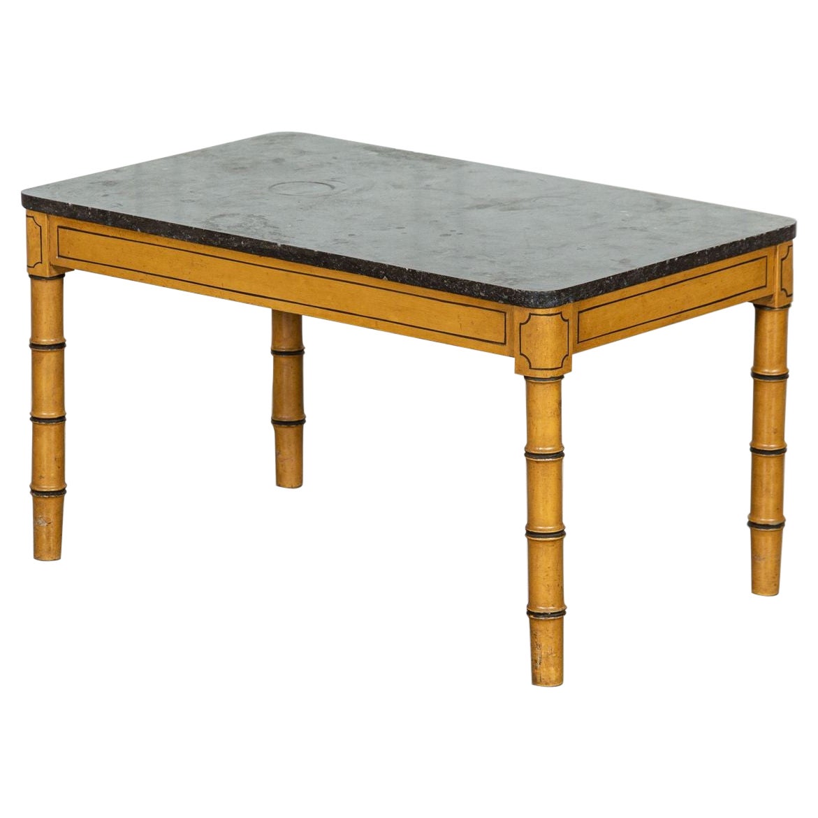 19thC English Faux Bamboo & Marble Painted Beech Coffee Table For Sale