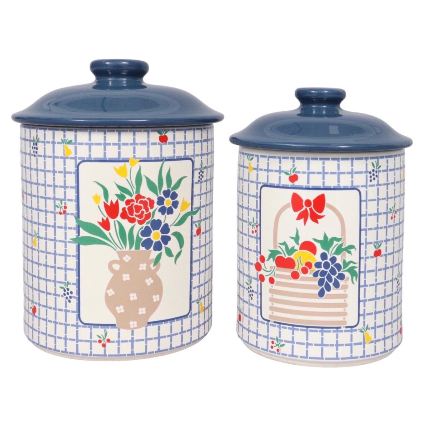 Blue & White Ceramic Kitchen Canisters, Set of 2 For Sale