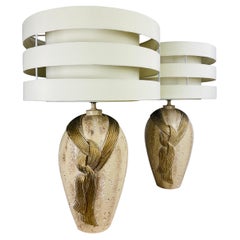 Mid-20th Century Art Deco Inspired Plaster Table Lamps with Custom Shades