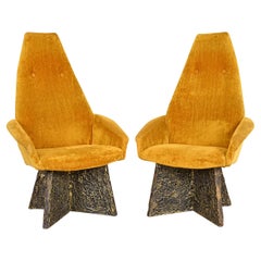 Adrian Pearsall Mid-Century Modern Brutalist High Back Lounge Chairs, Pair