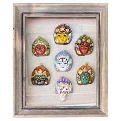Vintage Midcentury Hand Painted Shiva Sculptures Framed in Shadow Box