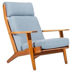 Hans Wegner Armchair In Oak & Wool For Getama, Mid Century Modern Danish Design 