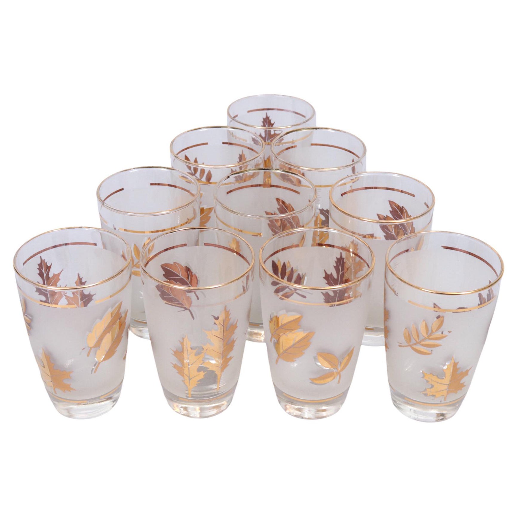 Golden Foliage Tumblers by Libbey Glass Company - Set of 10 For Sale