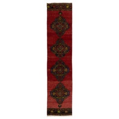 2.5x11.3 ft Hand Knotted Vintage Anatolian Tribal Wool Runner Rug for Hallway