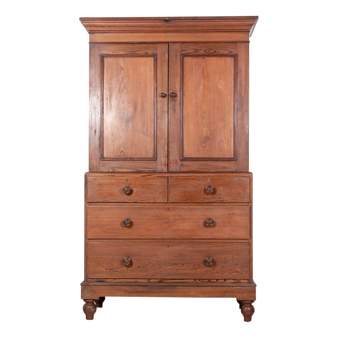 Small 19thC English Pine Linen Press For Sale