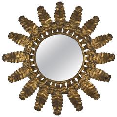 Unusual Round Gilt Metal Sunburst Mirror 5
