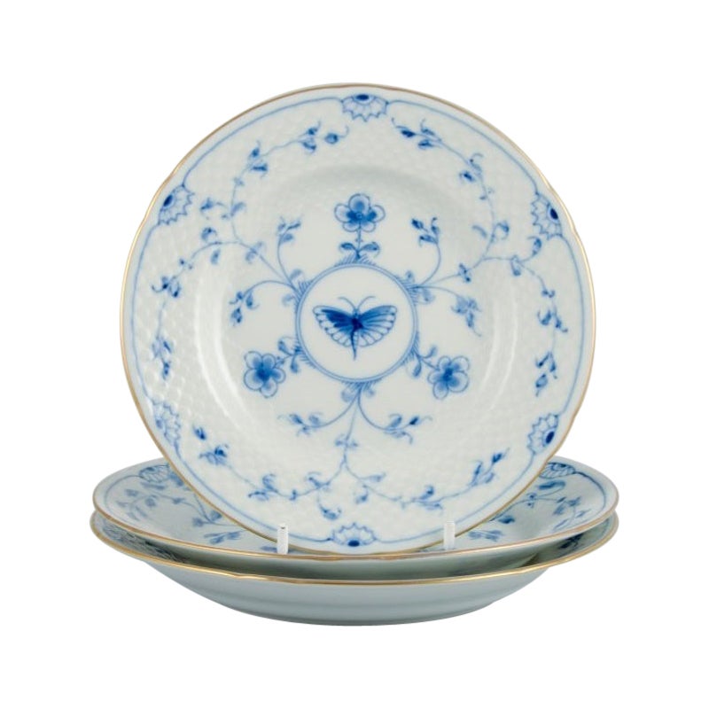 Bing & Grøndahl, Three Butterfly Porcelain Plates with Gold Rim, Mid-20th C