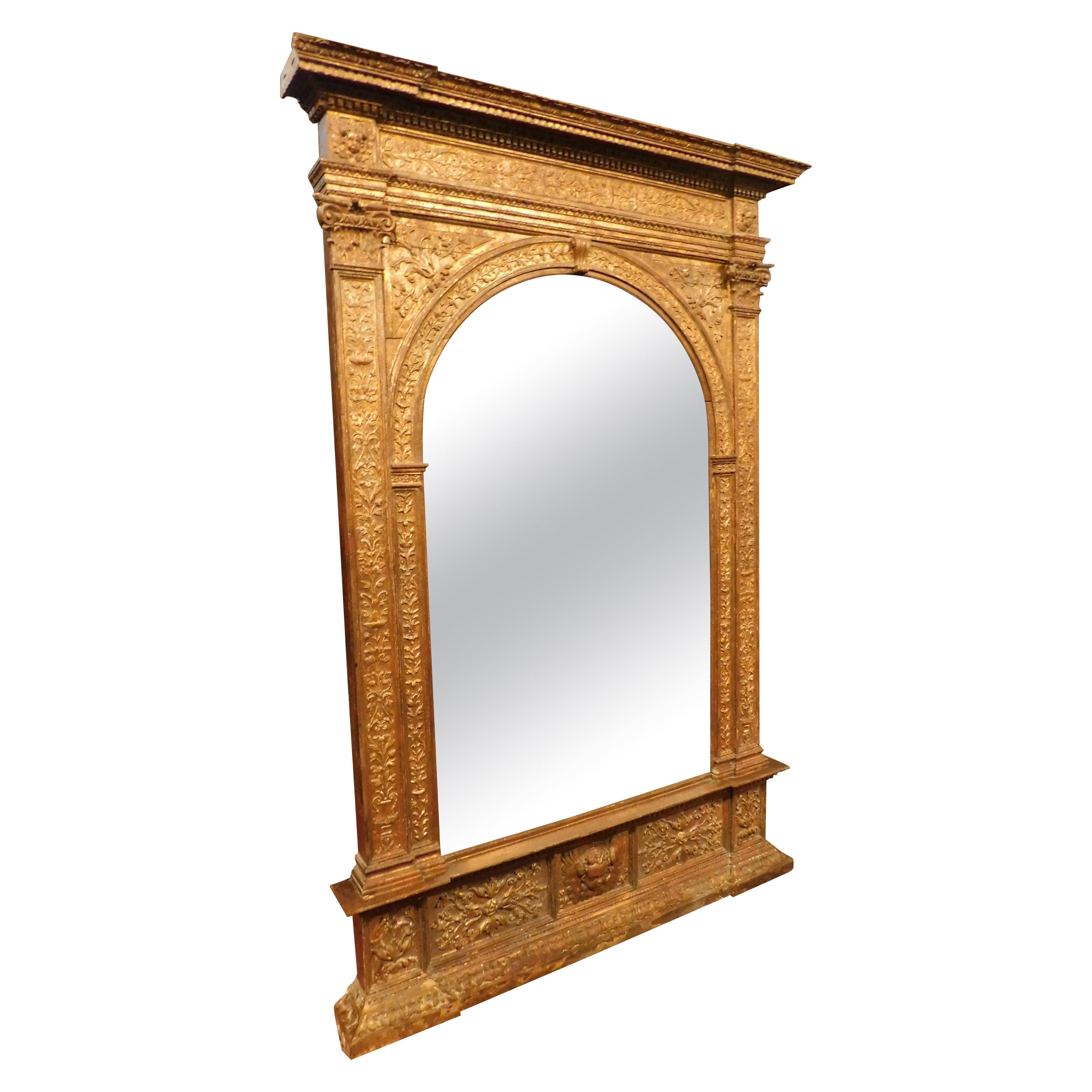 Ancient Gilded and Carved Floor Mirror, 19th Century, Italy For Sale
