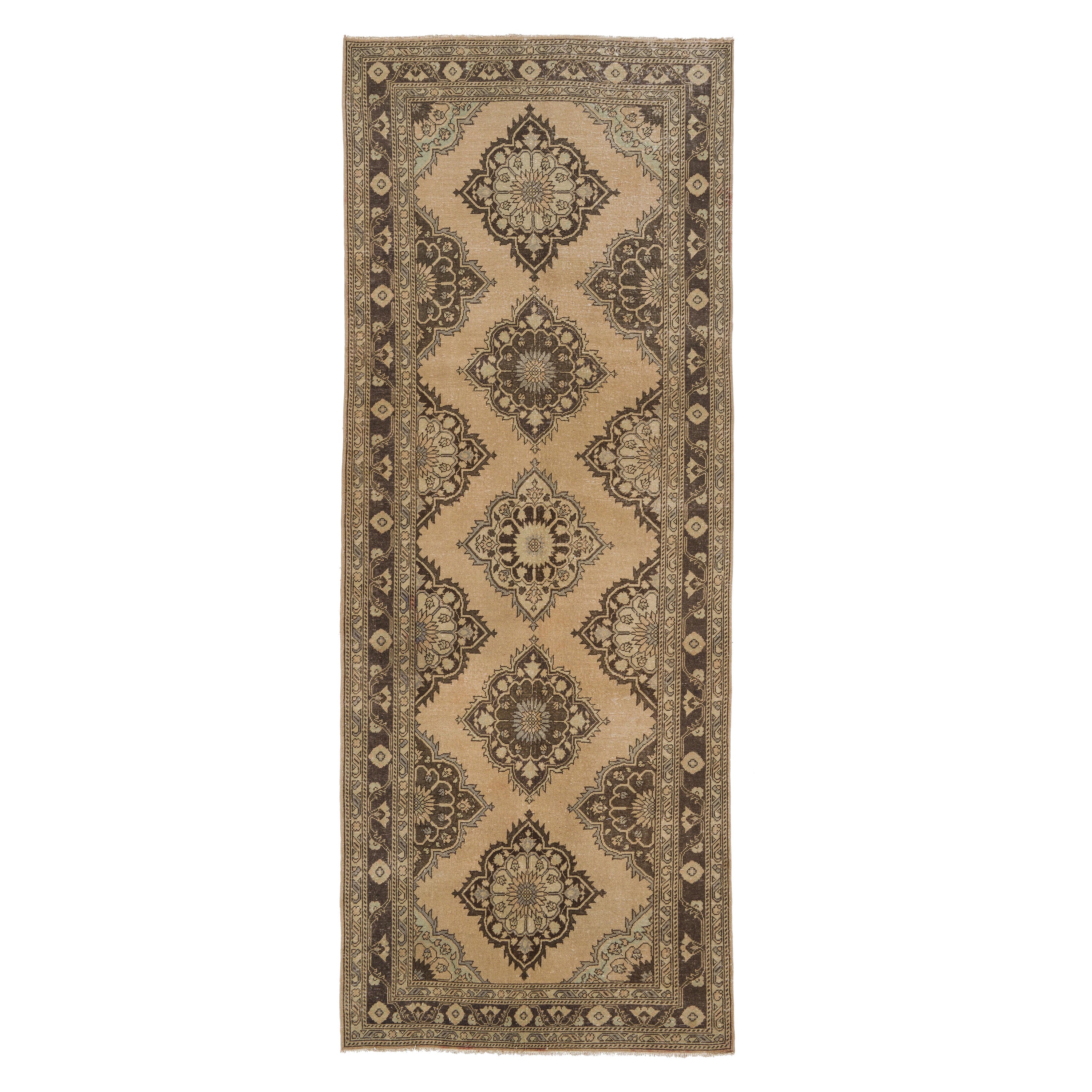 Midcentury Handmade Turkish Oushak Runner Rug, Ideal for Hallway Decor For Sale