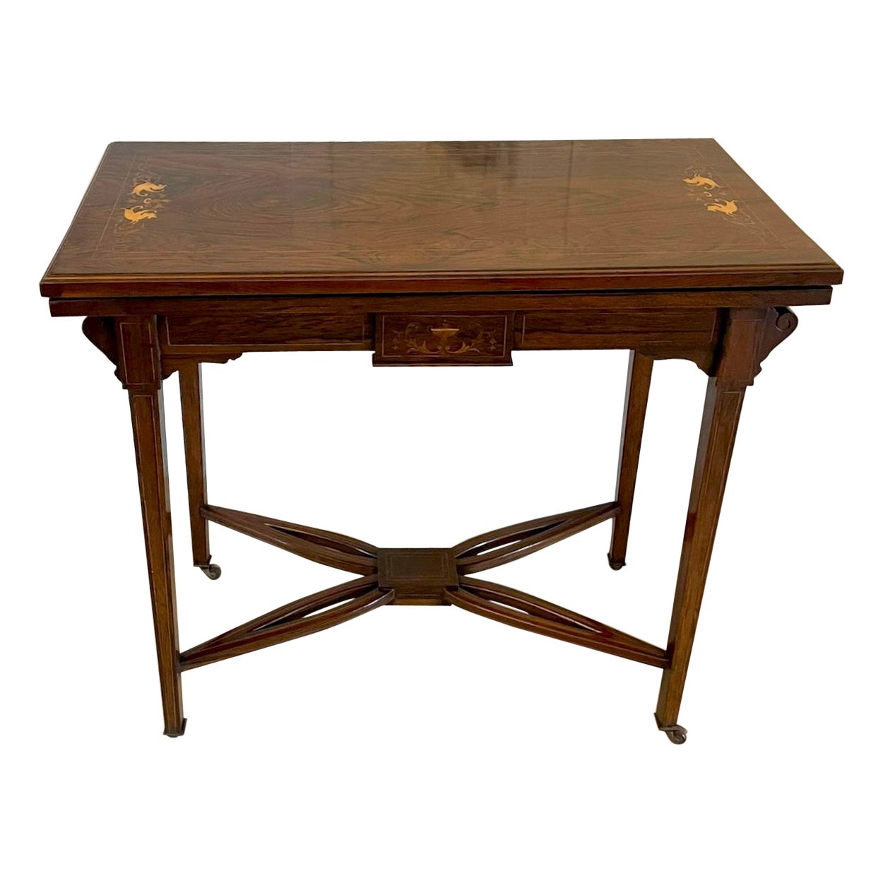 Antique Edwardian Rosewood Inlaid Freestanding Card/Side Table For Sale