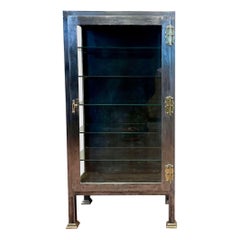 Antique American 1920s Polished Steel & Brass , Large Medical Cabinet