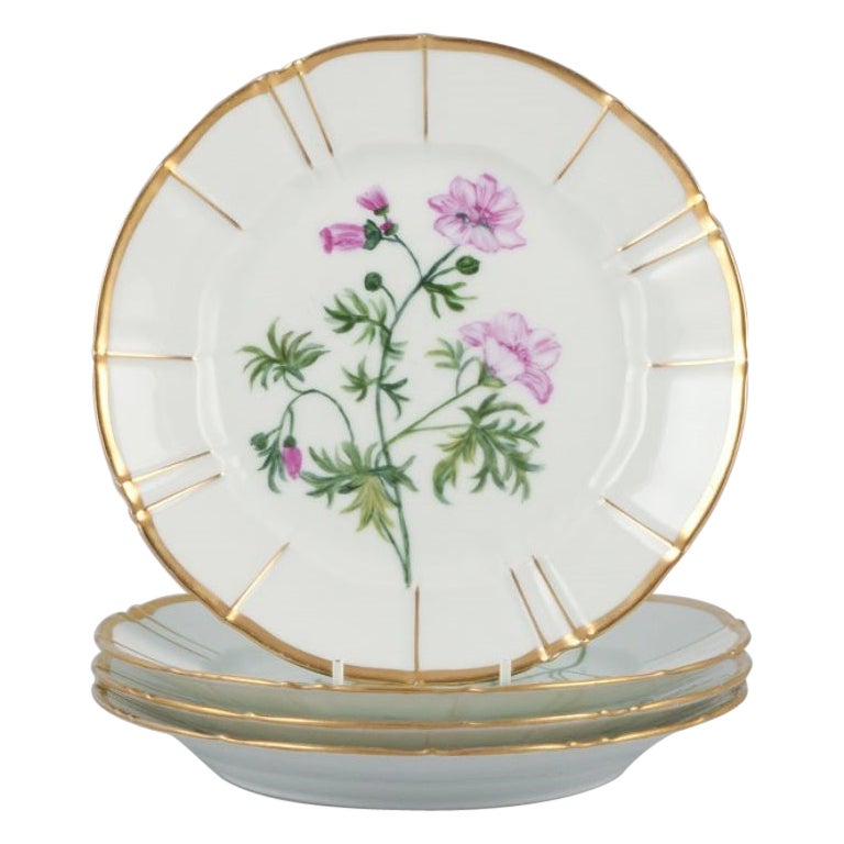 Bing and Grøndahl, Four Porcelain Plates in Flora Danica Style