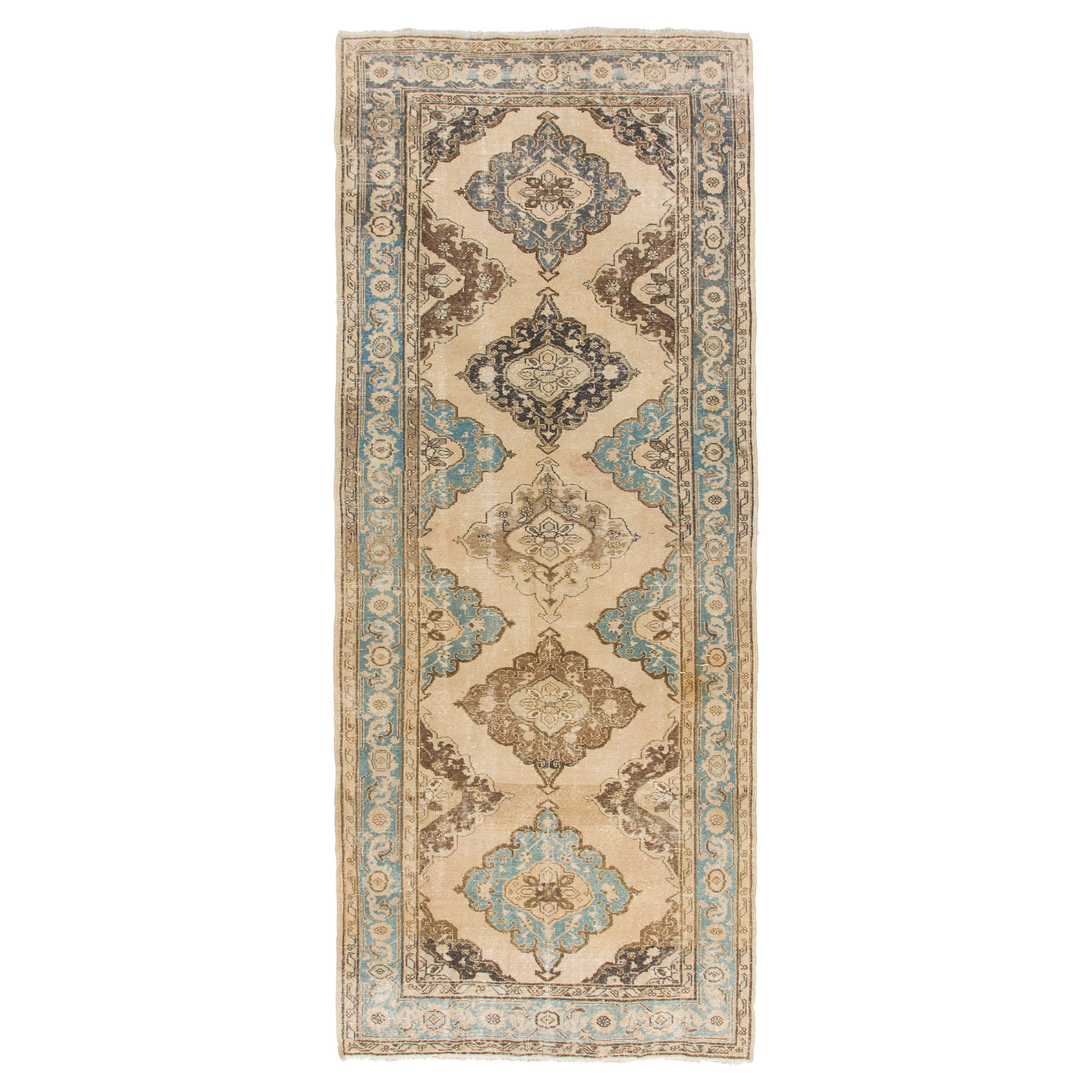 Hand Made Vintage Anatolian Oushak Runner Rug, Handmade Hallway Carpet