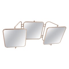 Midcentury Triptych Wall Mirror, White Bakelite and Chrome, Spain, 1940s
