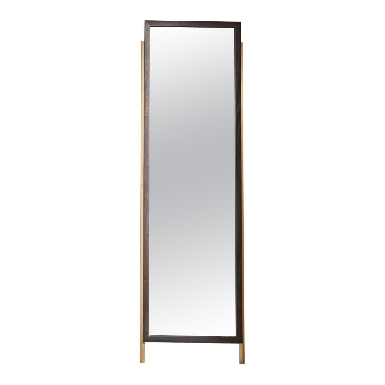 Mantle Mirror in Ebonized Wood and Hexagonal Brass For Sale
