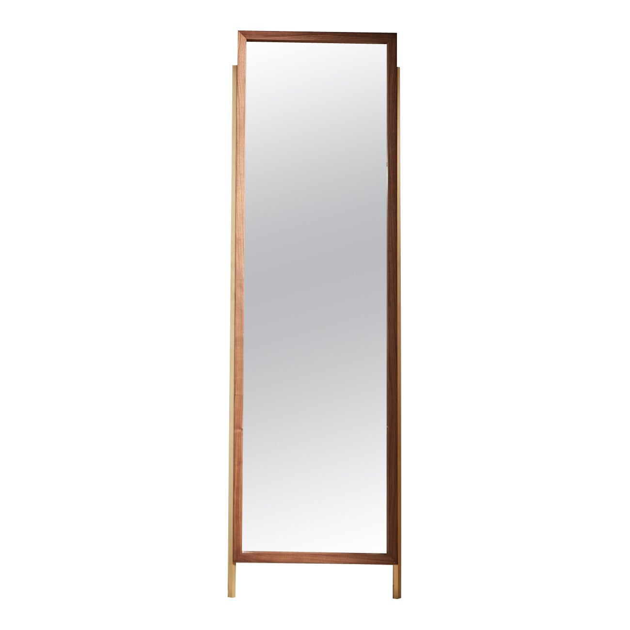 Mantle Mirror in American Walnut and Hexagonal Brass For Sale