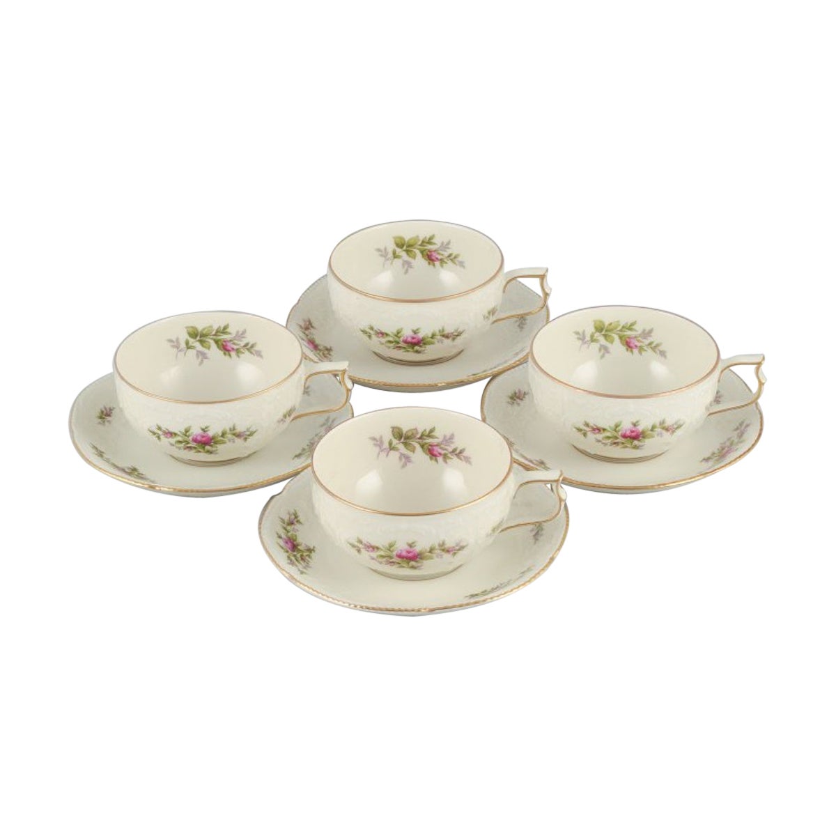 Rosenthal, Germany. "Sanssouci", Four Cream-Colored Teacups with Saucers
