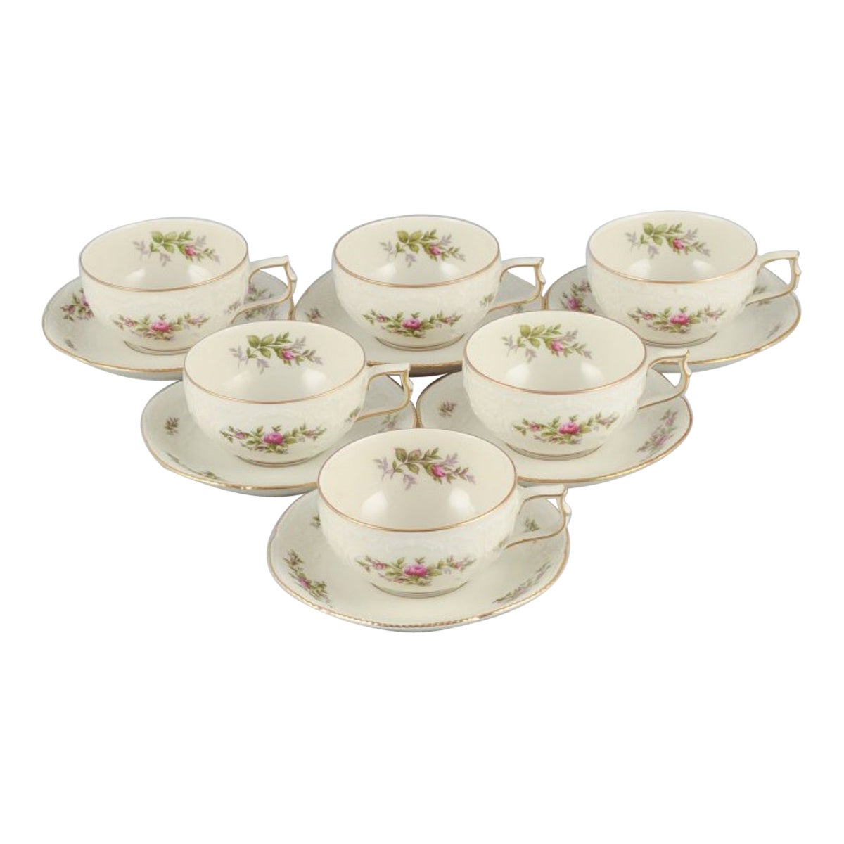 Rosenthal, Allemagne, Sanssouci, six tasses à thé de couleur crème avec soucoupes