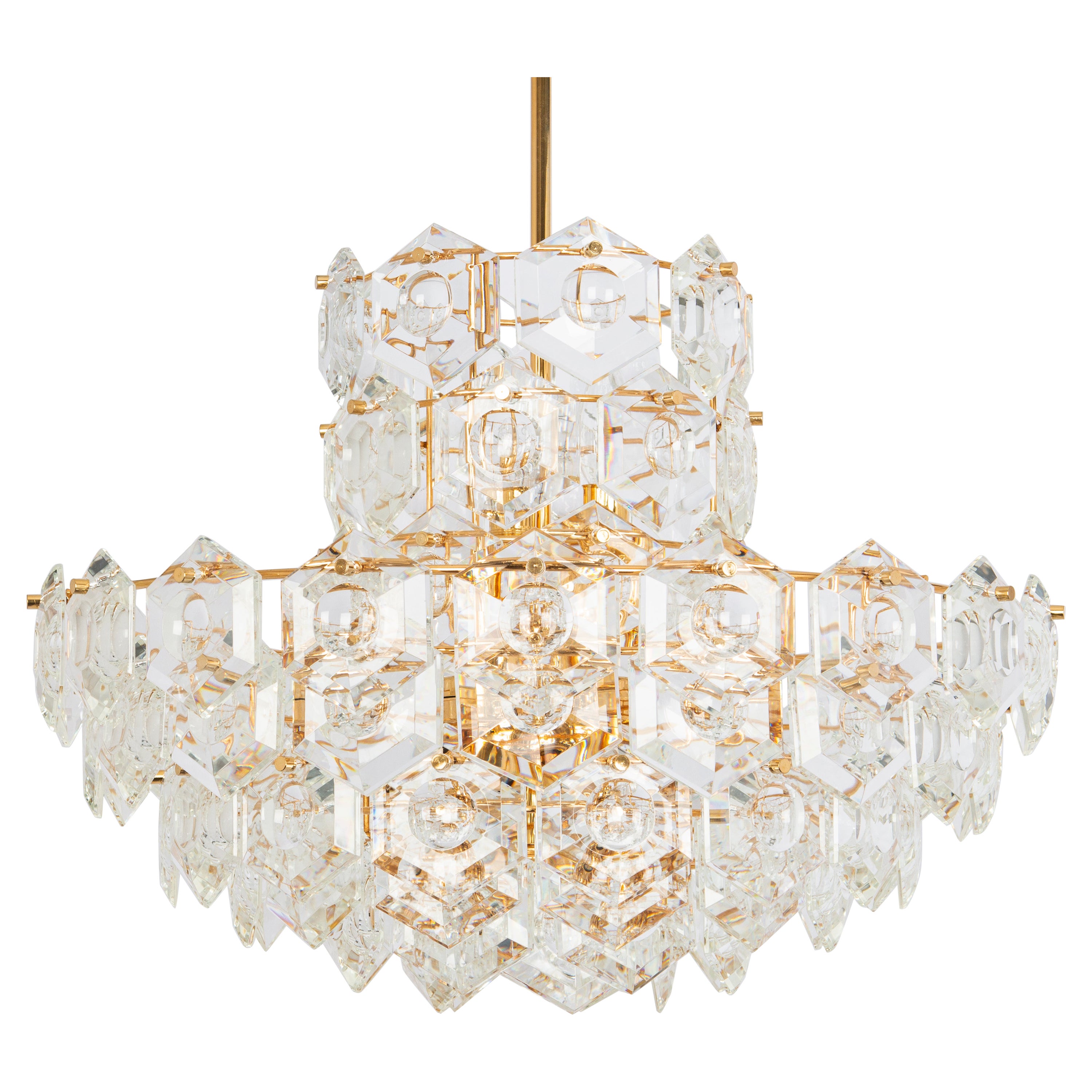 Stunning Huge Chandelier, Brass and Crystal Glass by Kinkeldey, Germany, 1970s For Sale