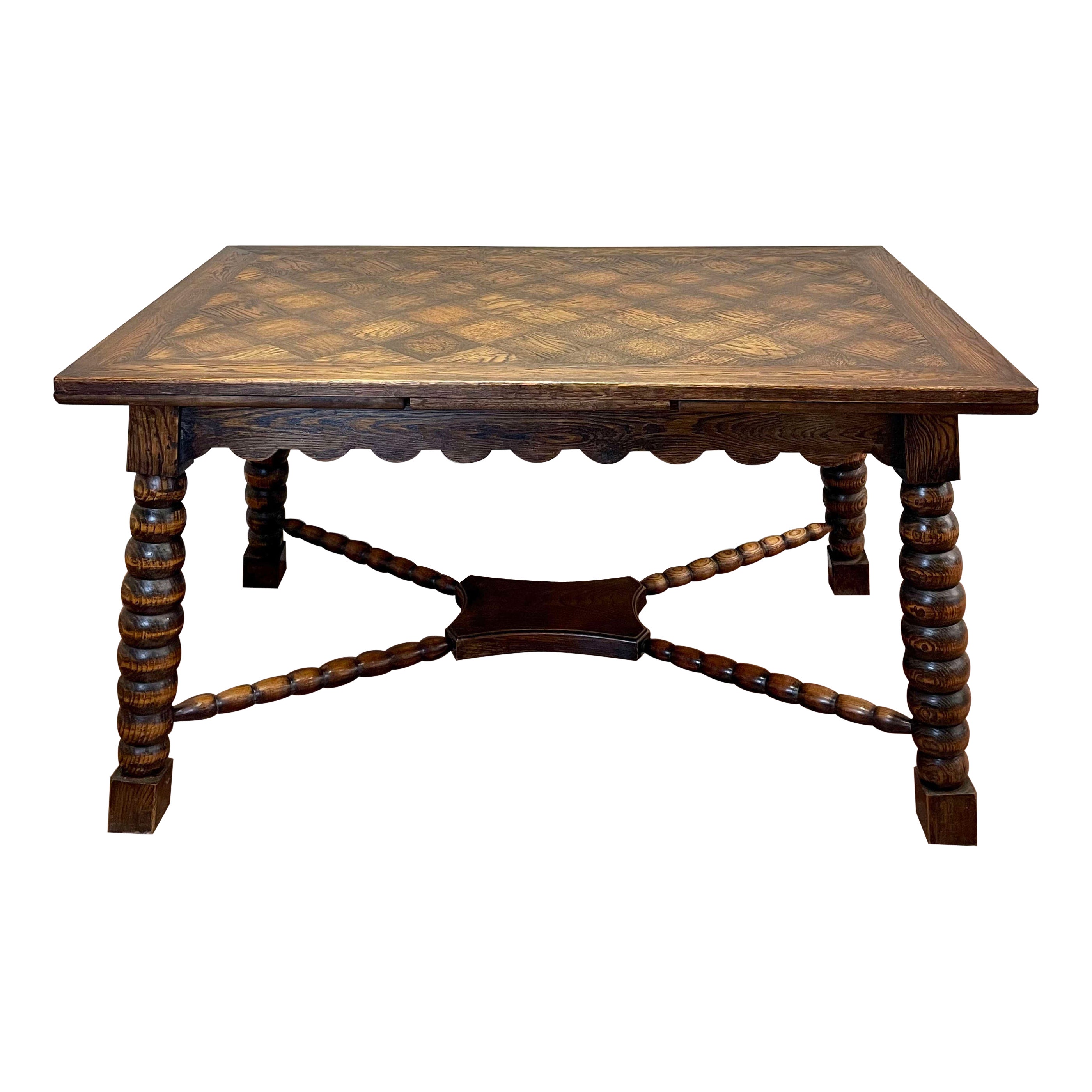 Beautiful Extendable Carved Oak Table by Charles Dudouyt, French, 1940 For Sale