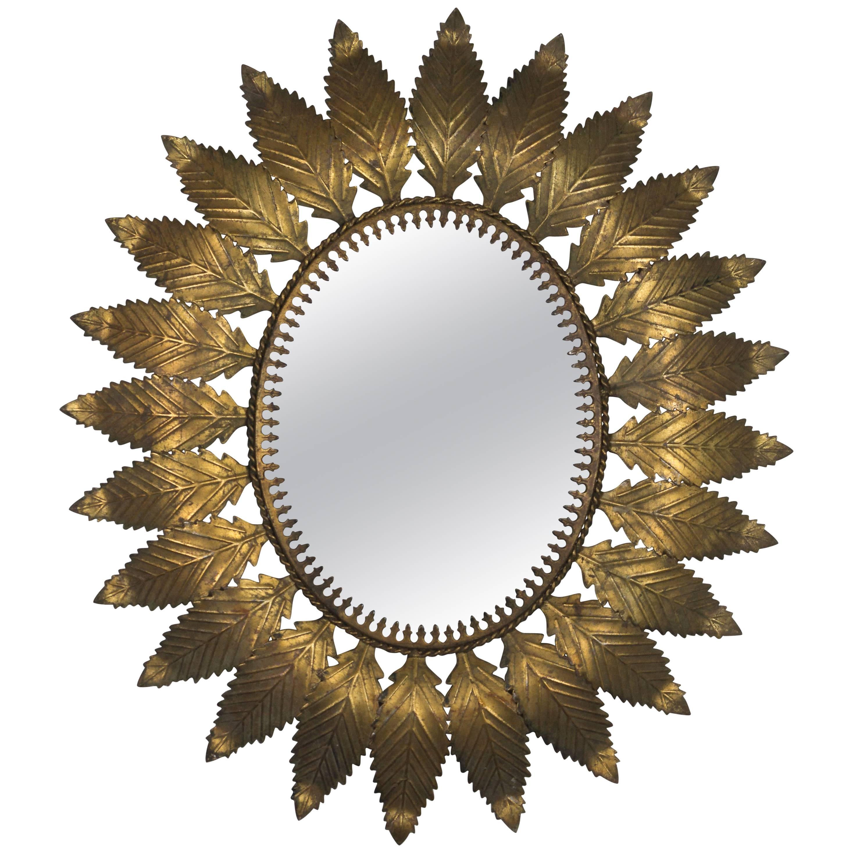 Oval Spanish Gilt Metal Sunburst Mirror