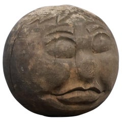 Early 20th Century Folk Art Carved Moon Face Head