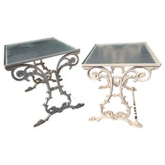 Pair of Cast Aluminum Stacking Tables with Obscure Glass by Molla of Italy