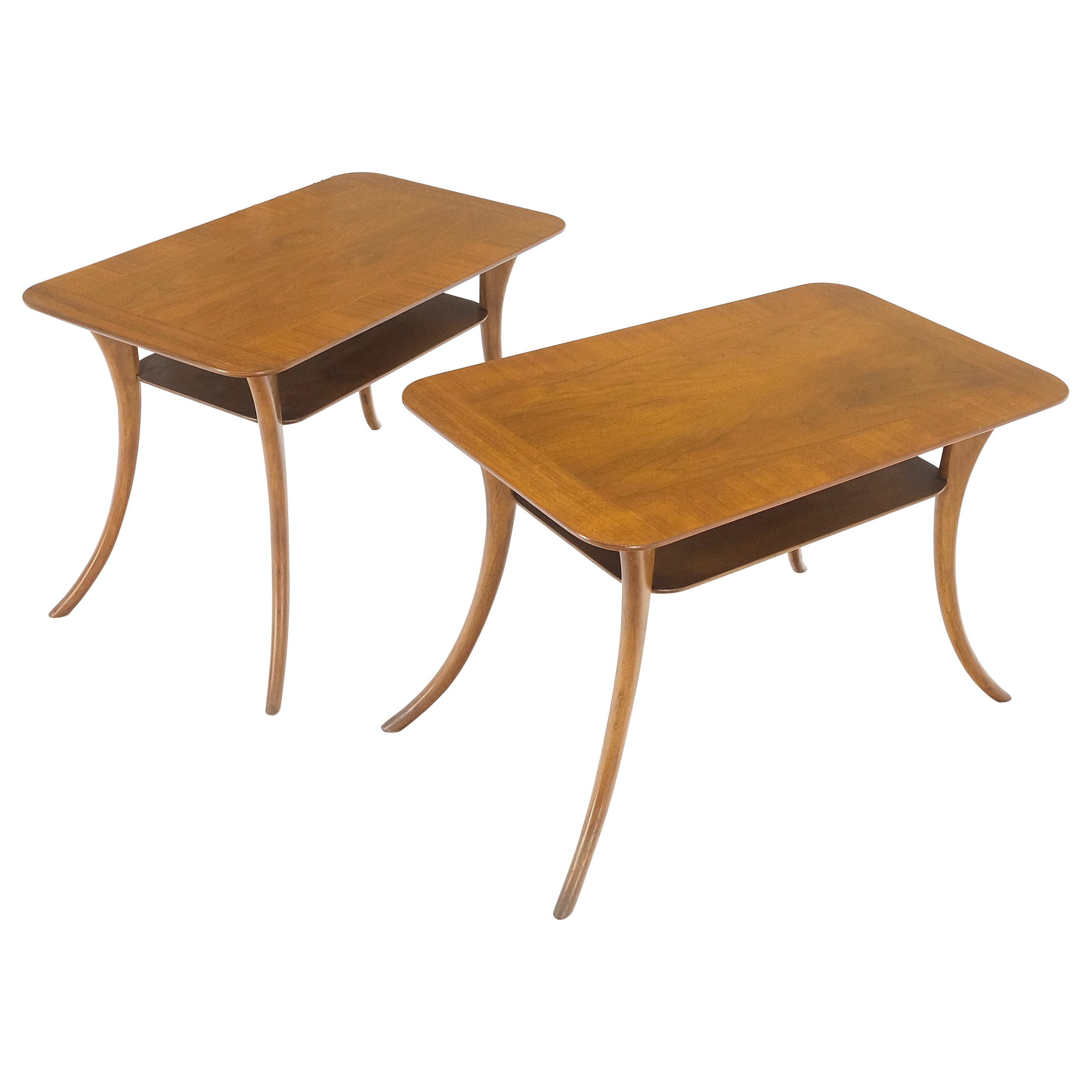 Pair of Rectangle Light Walnut Klismos End Side Tables by Gibings for Widdicomb For Sale