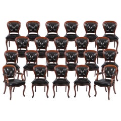 Rare Set of 22 Nineteenth Century Antique Dining Chairs with Leather Upholstery