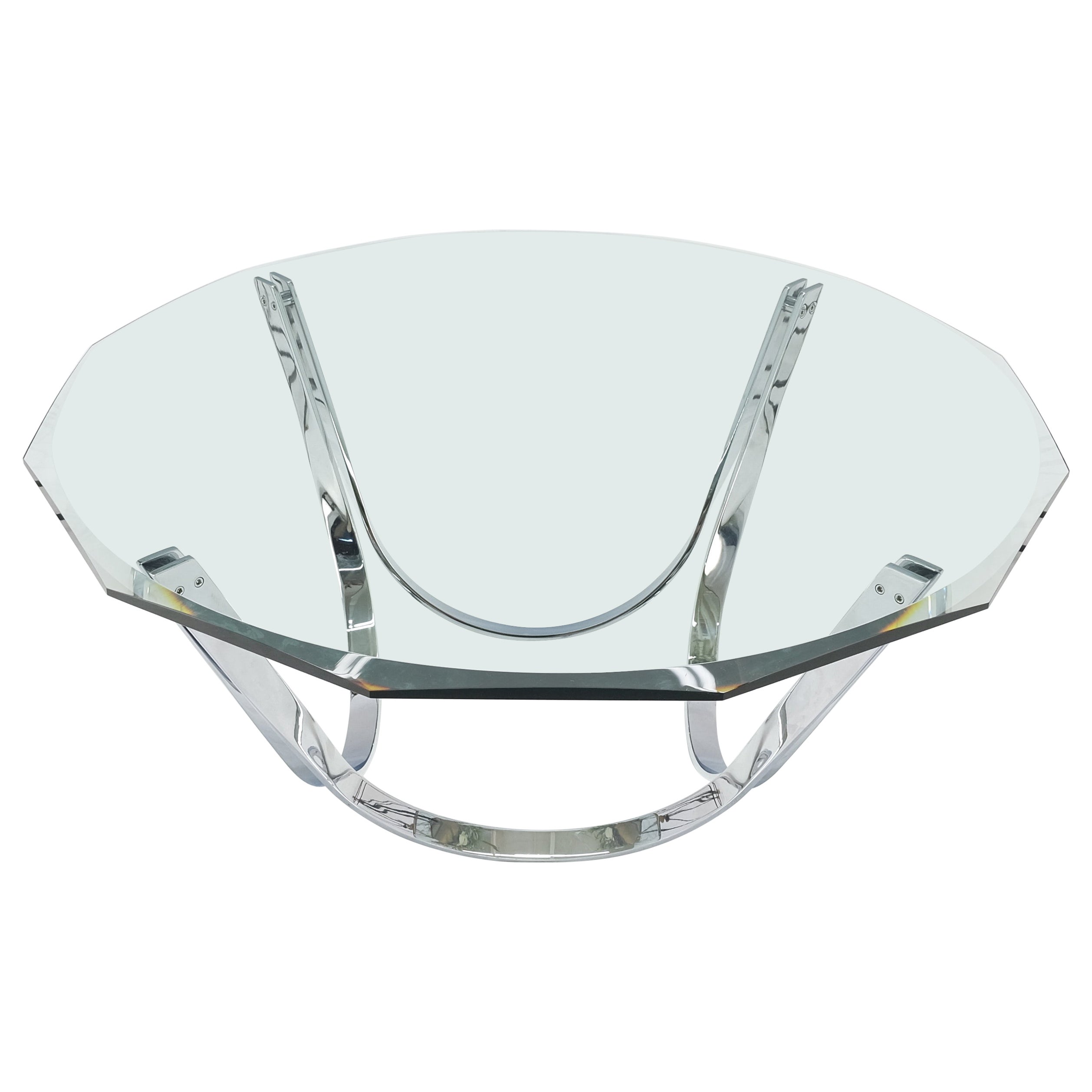 Roger Sprung 3/4" Beveled Glass Chrome Base Mid Century Modern Coffee Table MINT For Sale