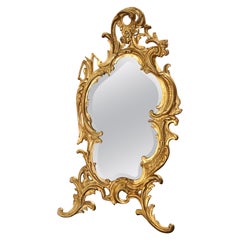 19th Century French Louis XV Bronze Dore Free Standing Vanity Table Mirror