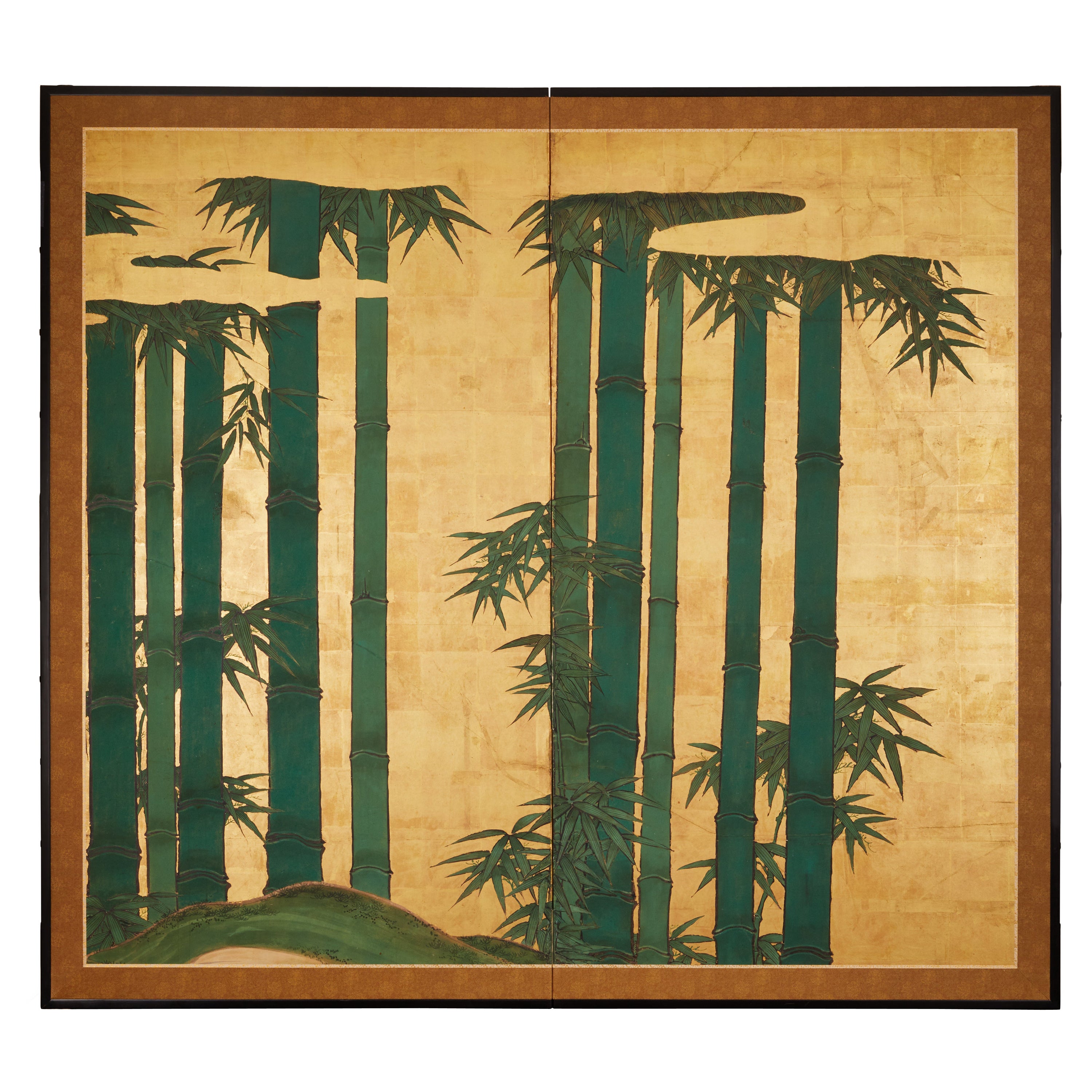 Photographie japonaise à deux panneaux : bambou sur or