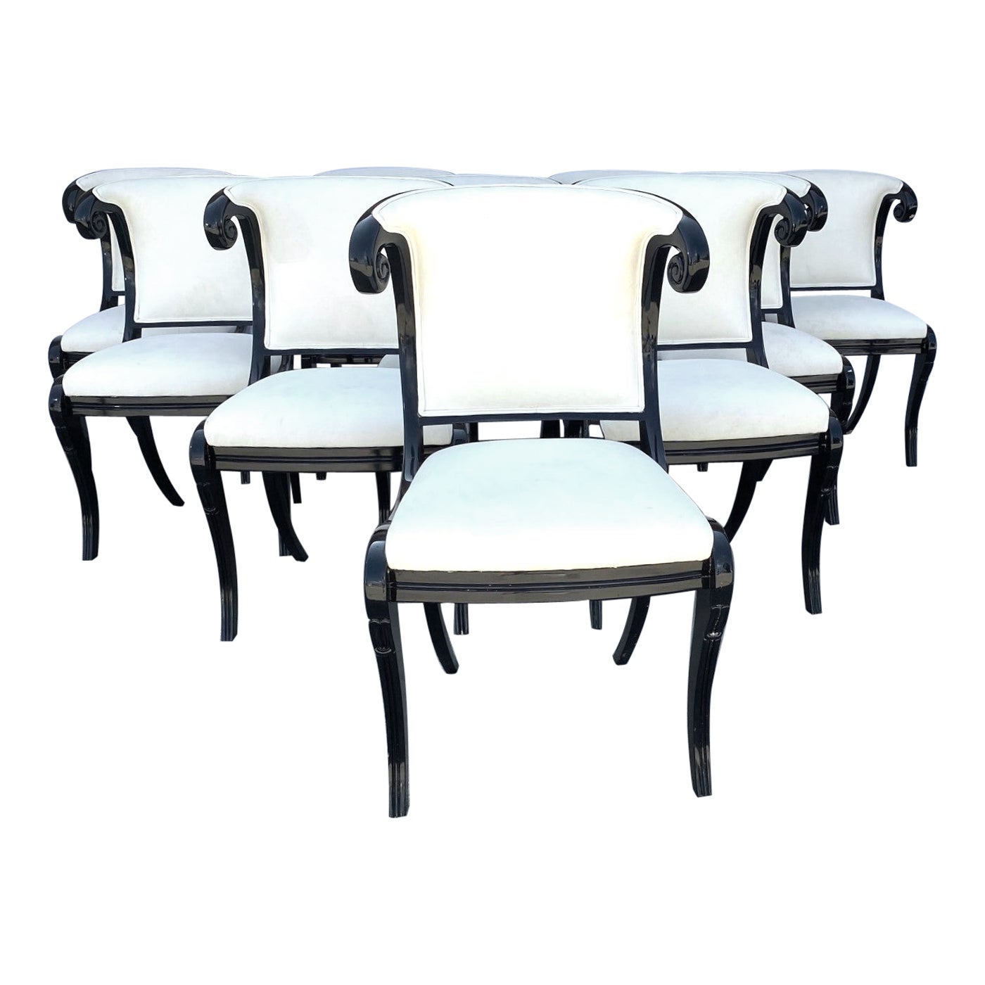 Art Deco Style Lacquered Dining Chairs Set of 10