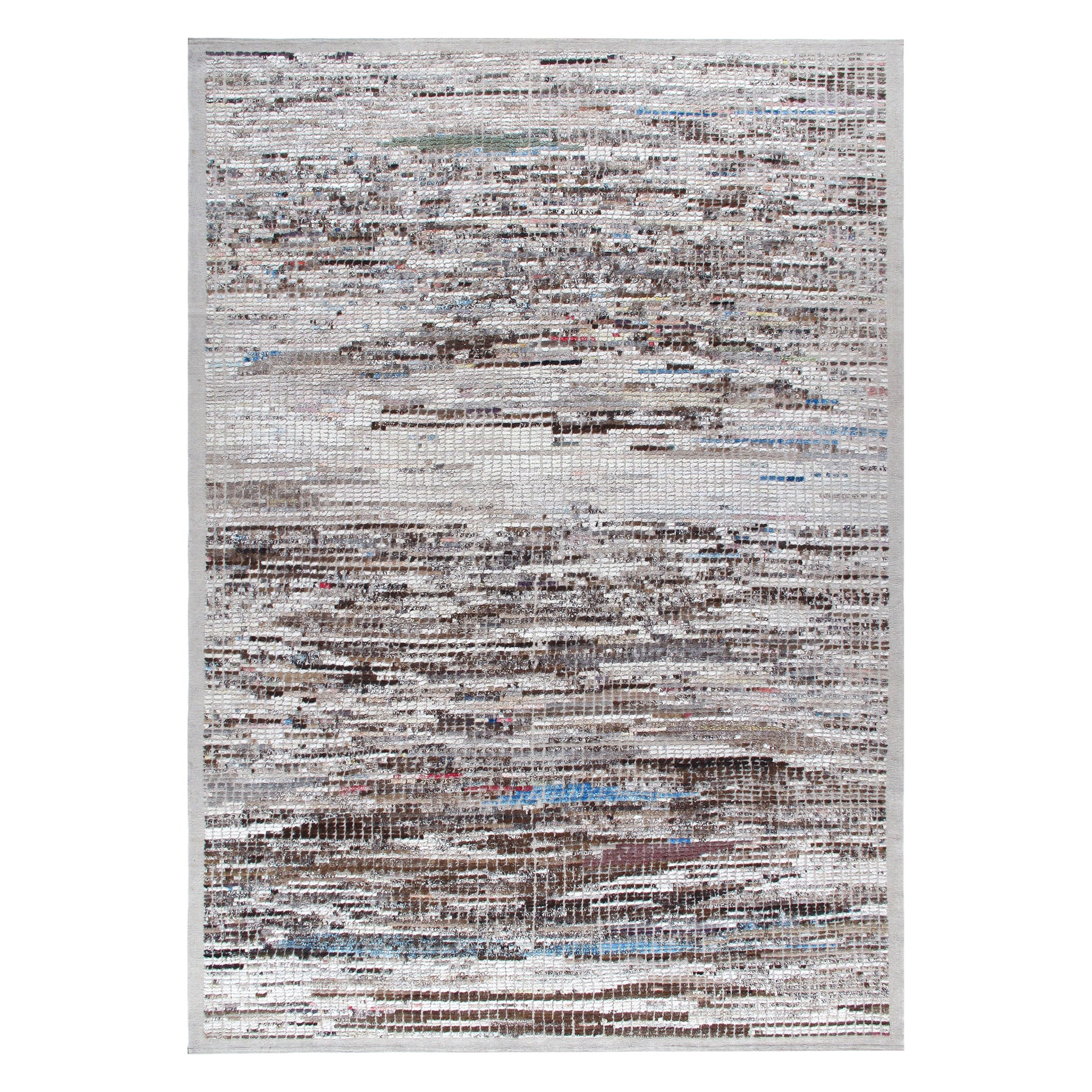 Moroccan Style Handknotted Textured Grey/Brown Rug with Multicolor Accents