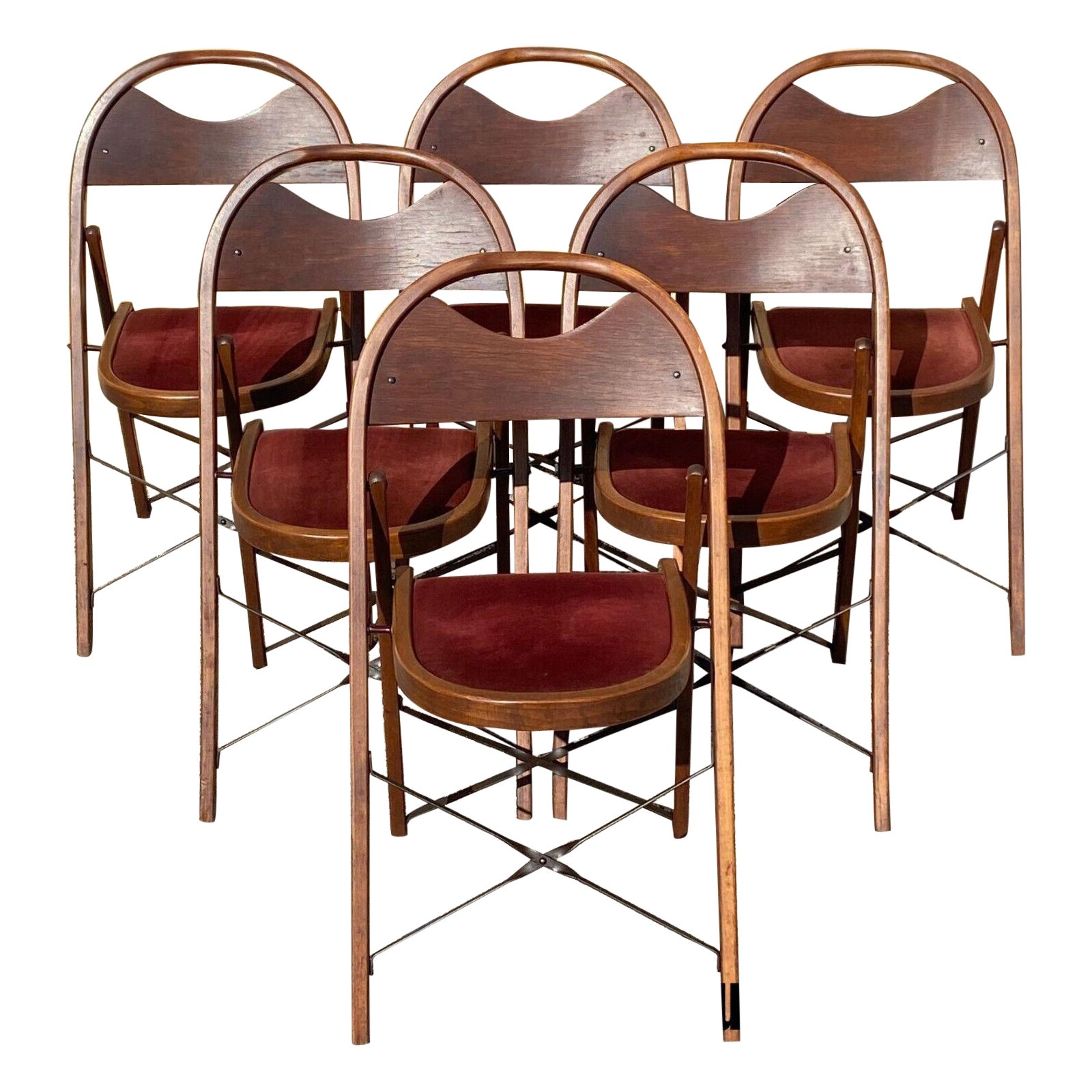 Vintage Art Deco Wooden Theatre Folding Chairs by General Sales Co Set