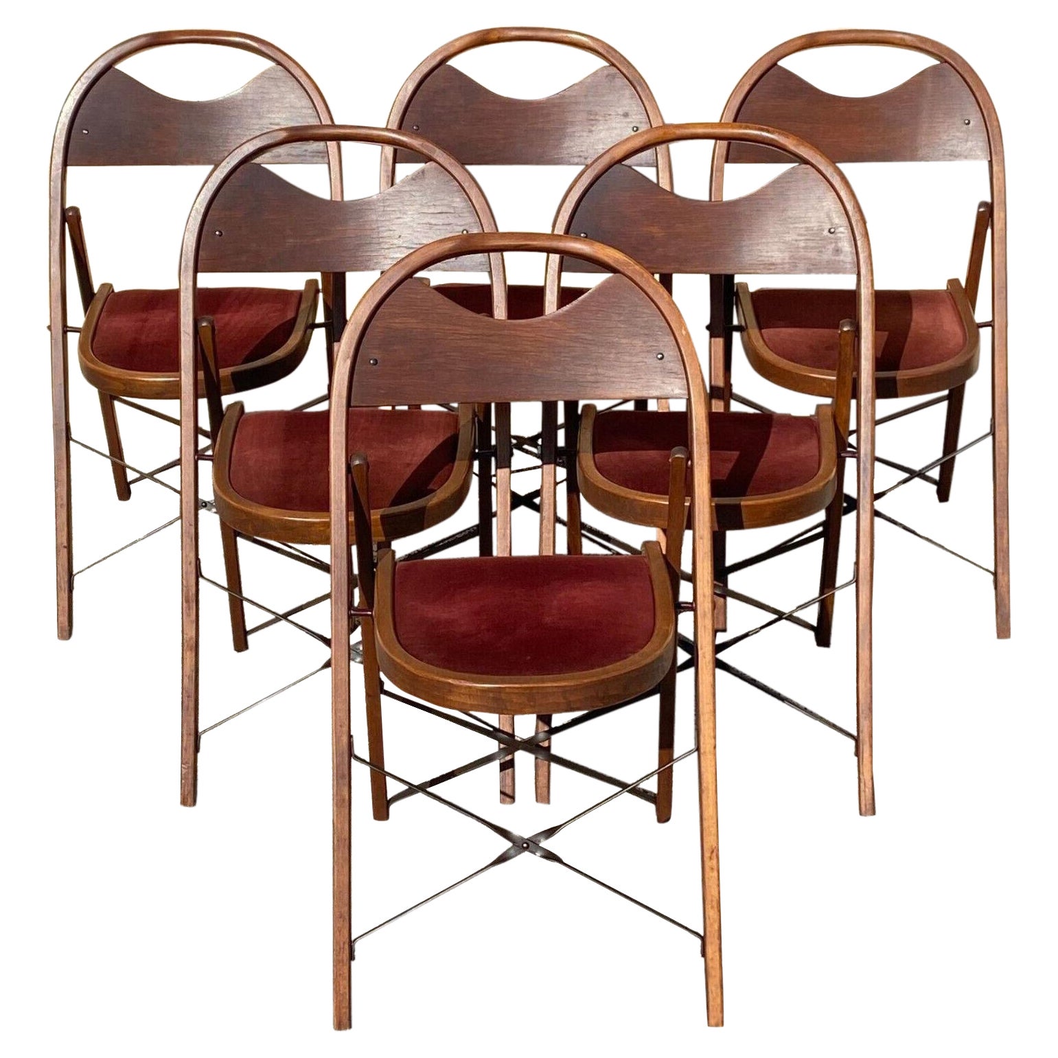 Vintage Art Deco Wooden Theatre Folding Chairs by General Sales Co Set of 6 'A' For Sale