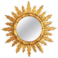 Spanish Sunburst Mirror in Carved Giltwood