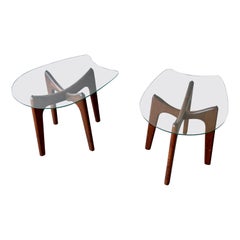 Pair of Mid-Century Modern Adrian Pearsall Stingray Glass Top End Tables
