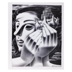 Emilio Amero Original Lithograph, 1950, Woman with Shell