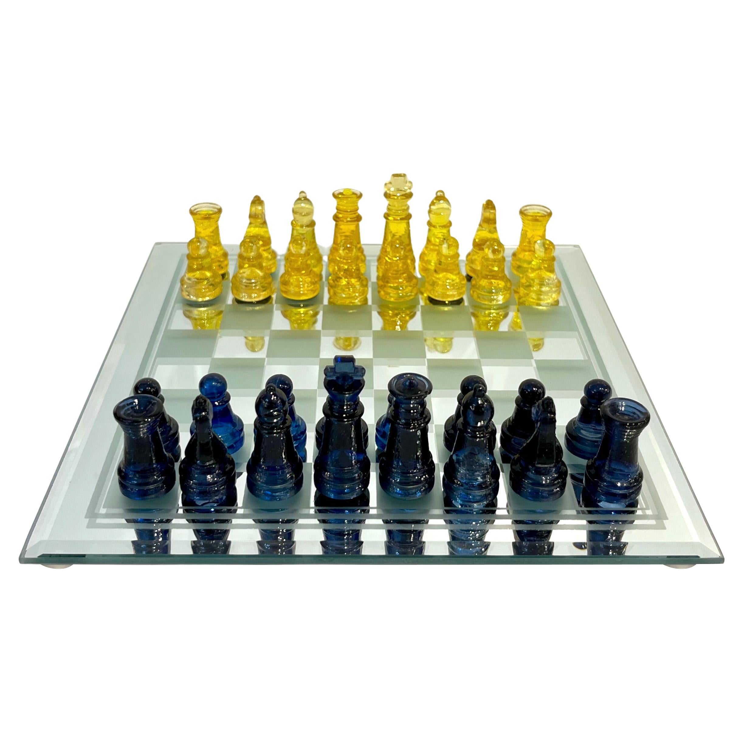 Luxury Unique Chess Set, Handmade Murano Glass Chess Board and Pieces,  Black and Blue Chess Set -  Denmark