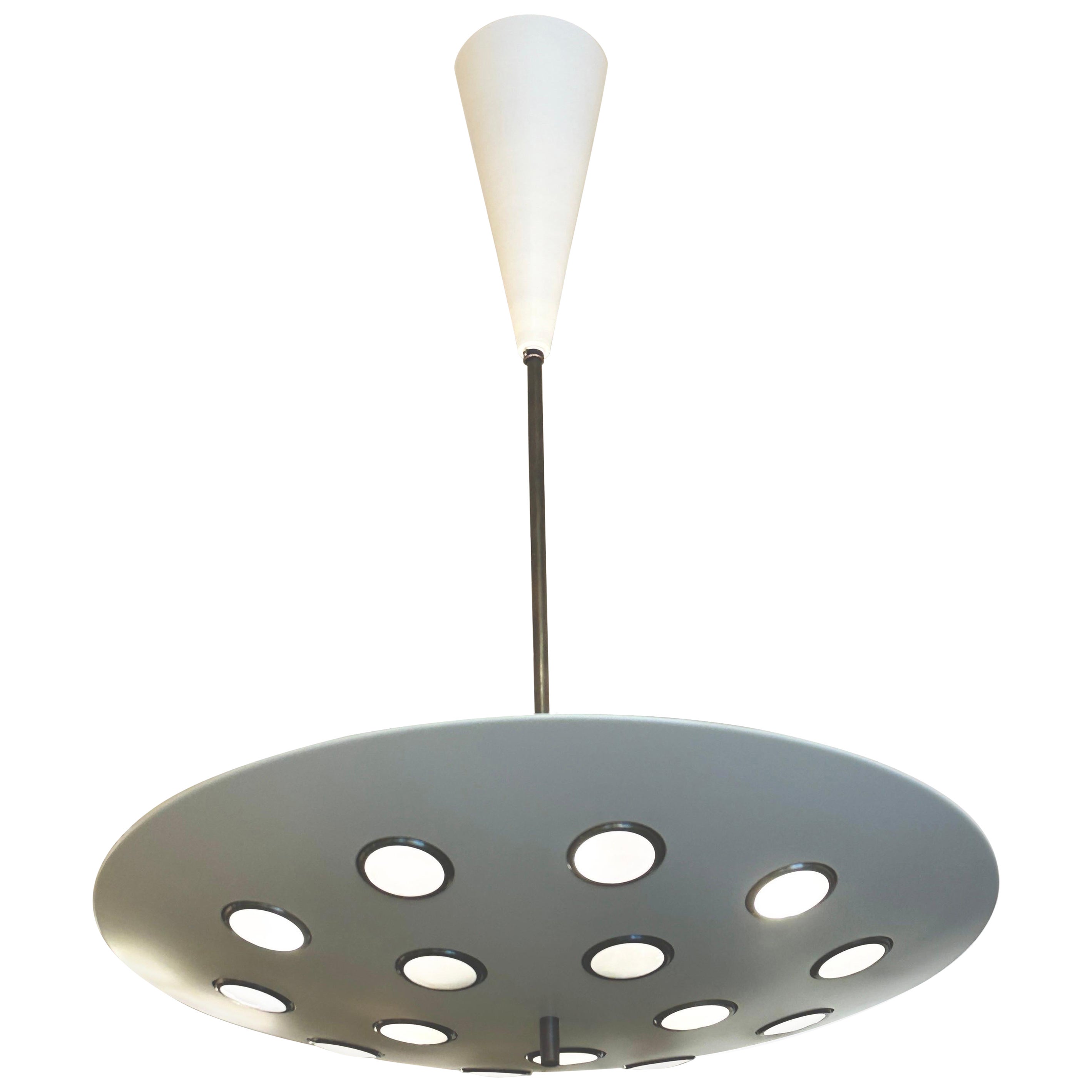 Saucer Style Pendant Light with Brass Trimmed & Frosted Glass Cut-outs