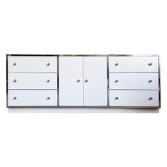 Postmodern White Lacquer Laminate and Chrome Dresser, 9 Drawers