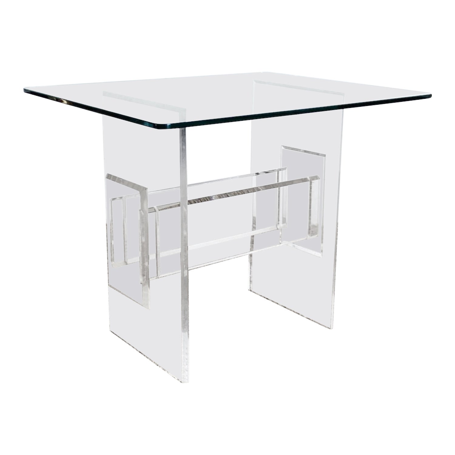 Postmodern Lucite Glass Top Side Table For Sale