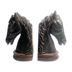 Vintage Pair of Italian Horse Head Bronze Bookends from the 1950s