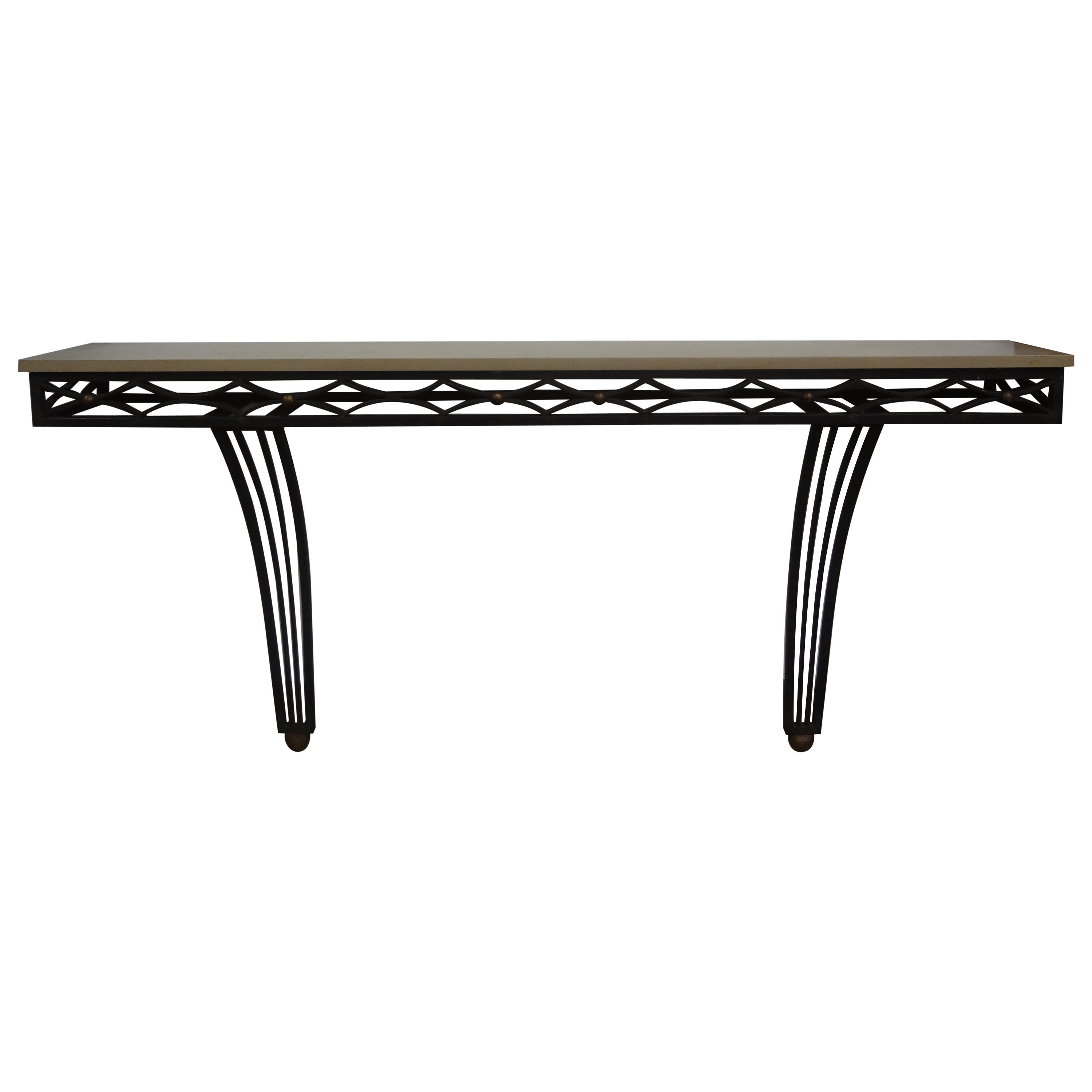 French Gilbert Poillerat Style Wrought Iron Console Table For Sale