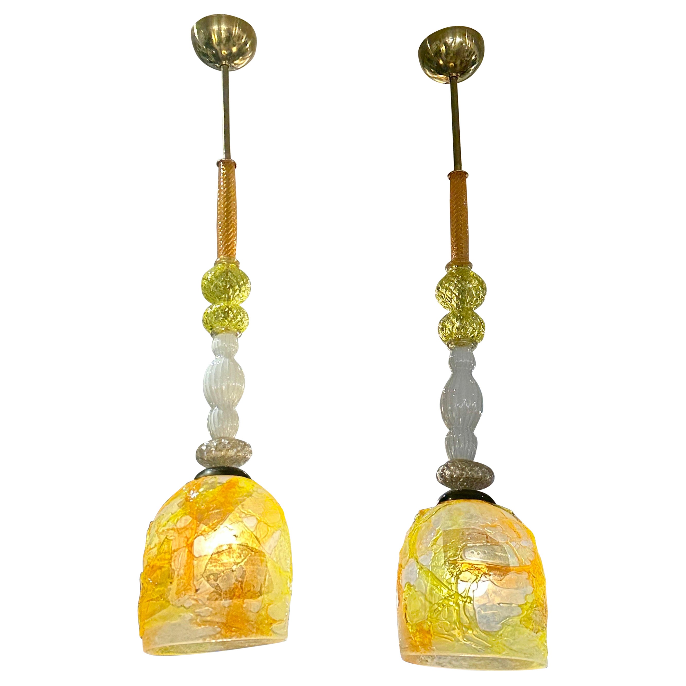 Unique Murano Glass Pendant Lights (2 Available - Sold individually) For Sale